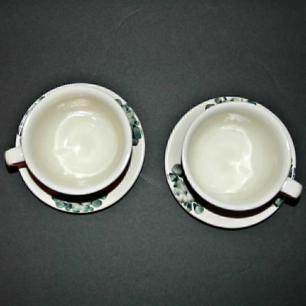 Vintage Polish Cups and Saucers Hand Made and Painted Floral Makers Stamp